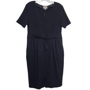 Vintage Armani Collezioni Navy Short Sleeve Belted Pencil Midi Dress Size 12